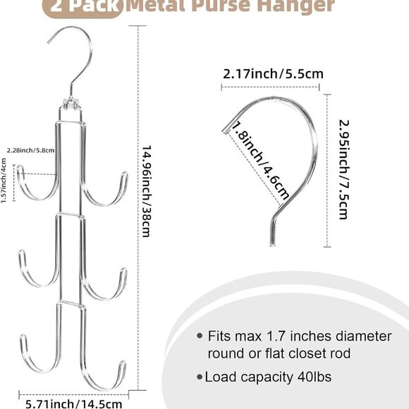 Purse Hanger Organizer for Closet, 2 Pack Handbag Storage Organizer, Hanging Pur - Picture 4 of 7